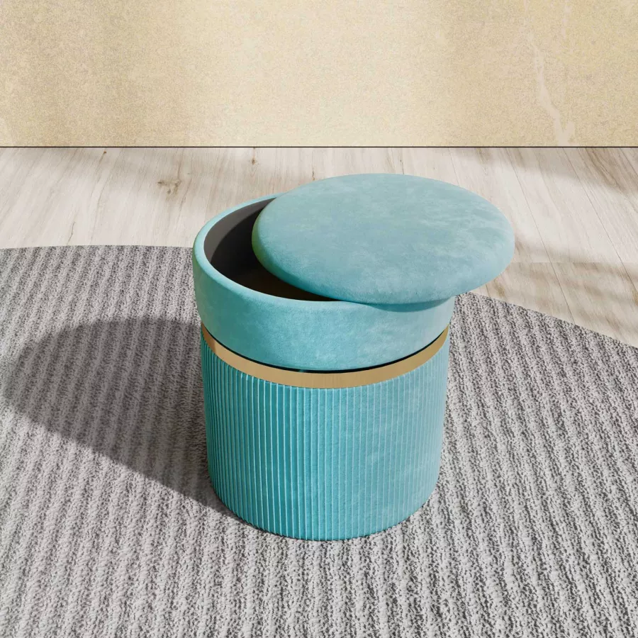 Pouf in velluto blu con anello