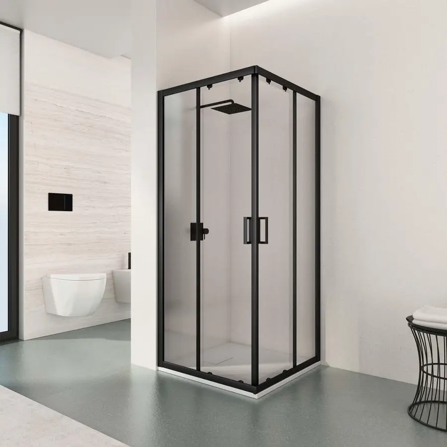 Box doccia angolare 75x75 cm scorrevole trasparente telaio nero - Nait
