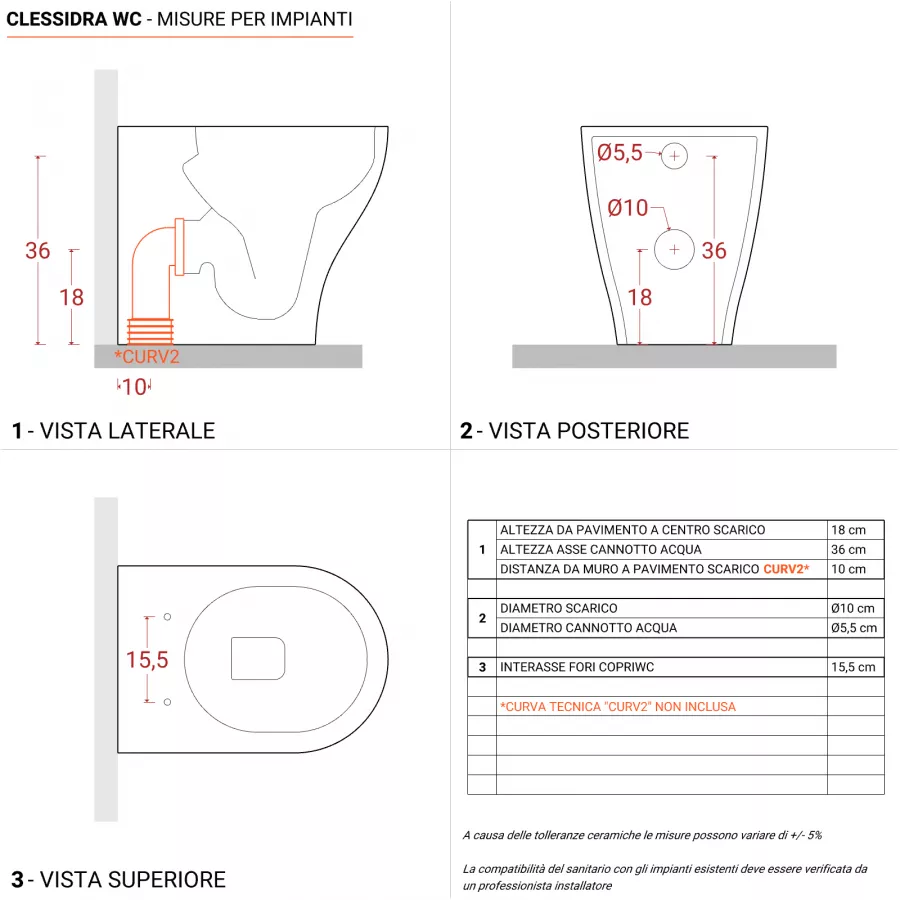 Sanitari filomuro con copriwc softclose con sgancio rapido - Clessidra