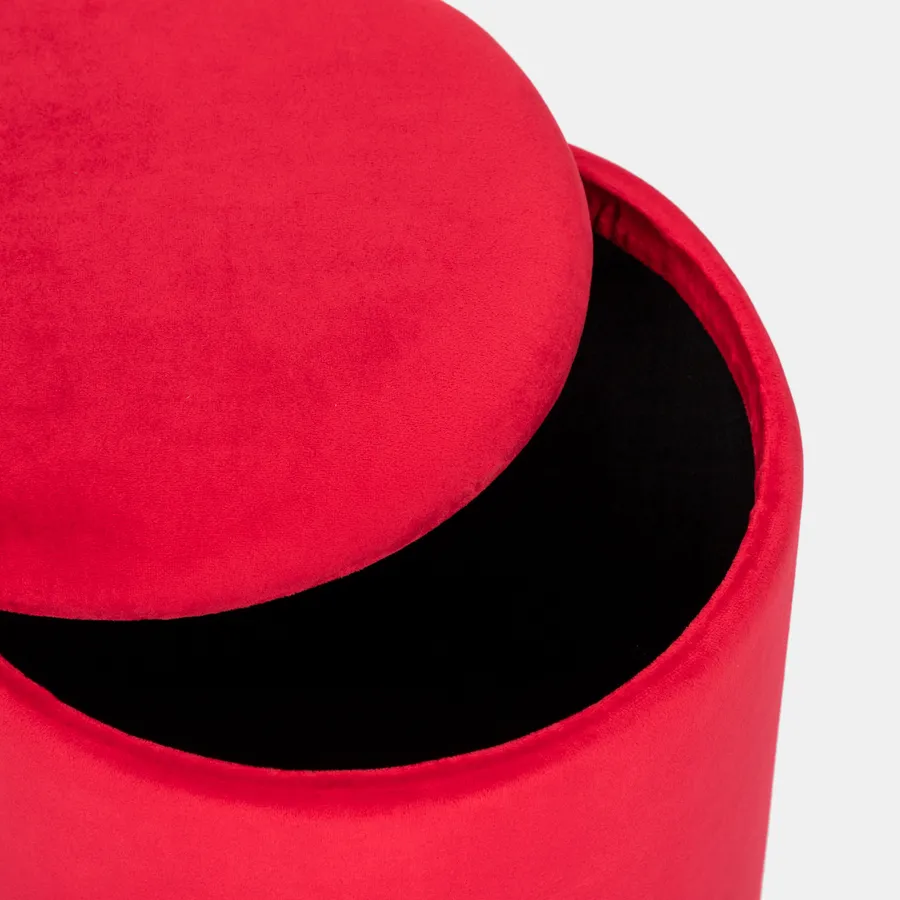Pouf Contenitore Rotondo In Velluto - Poggiapiedi Imbottito, Base Dorata, Rosa, 37x43 Cm, Per Salotto