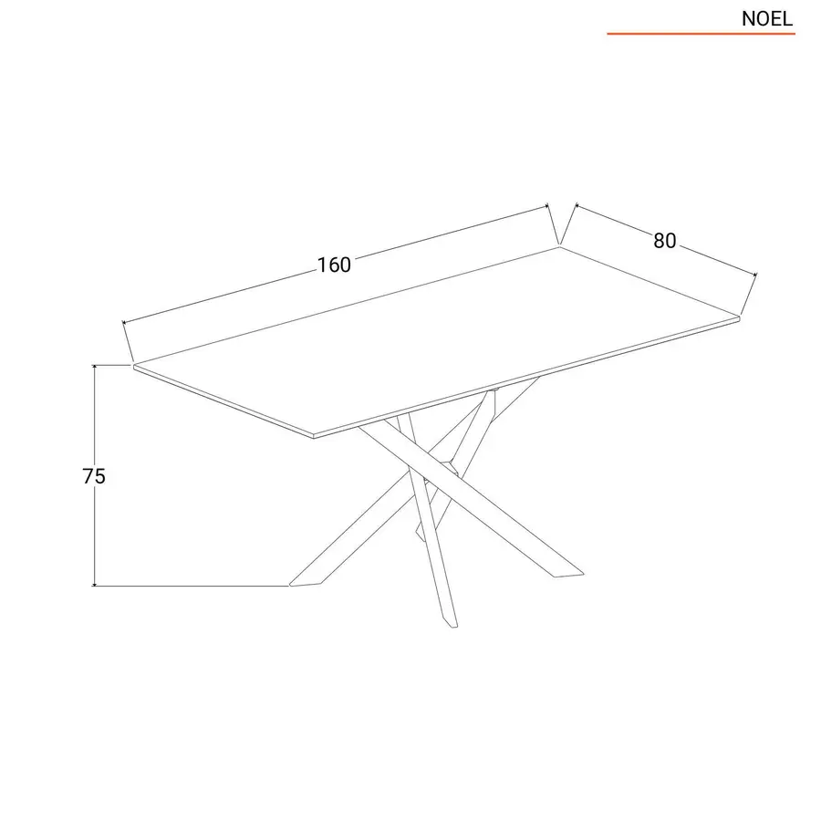 Tavolo 160x80 cm piano in vetro 12 mm e gambe incrociate oro - Noel