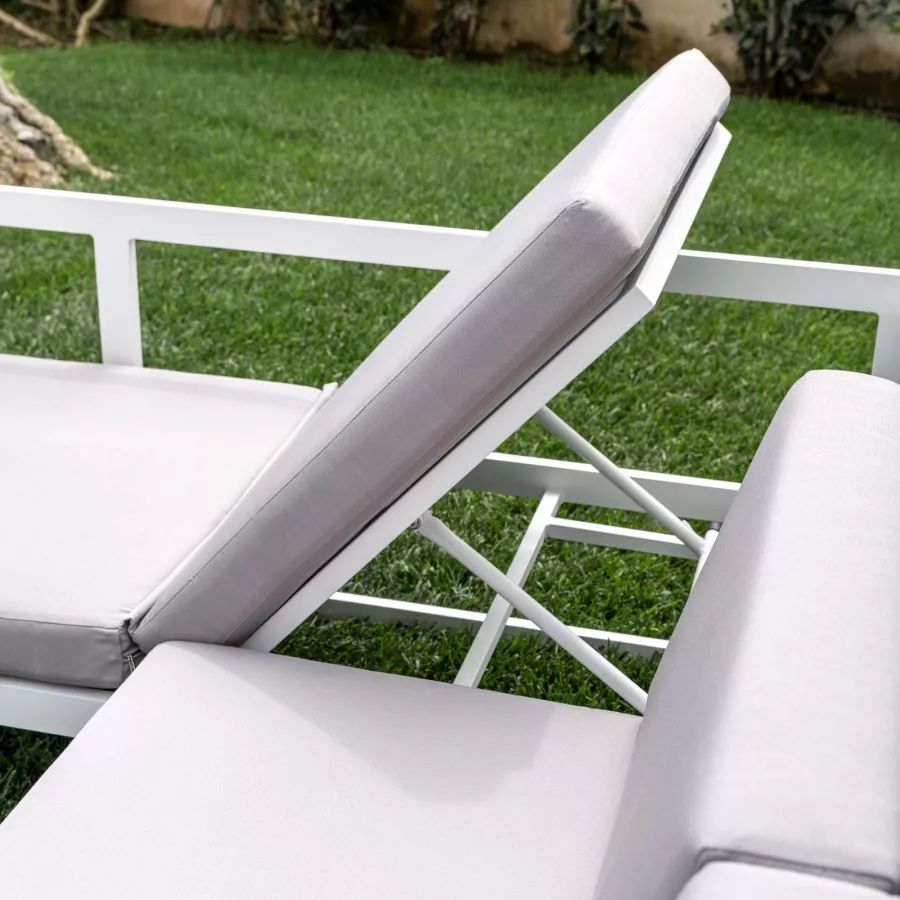Set relax giardino divano angolare e tavolino alluminio bianco e cuscini -  Pelagos