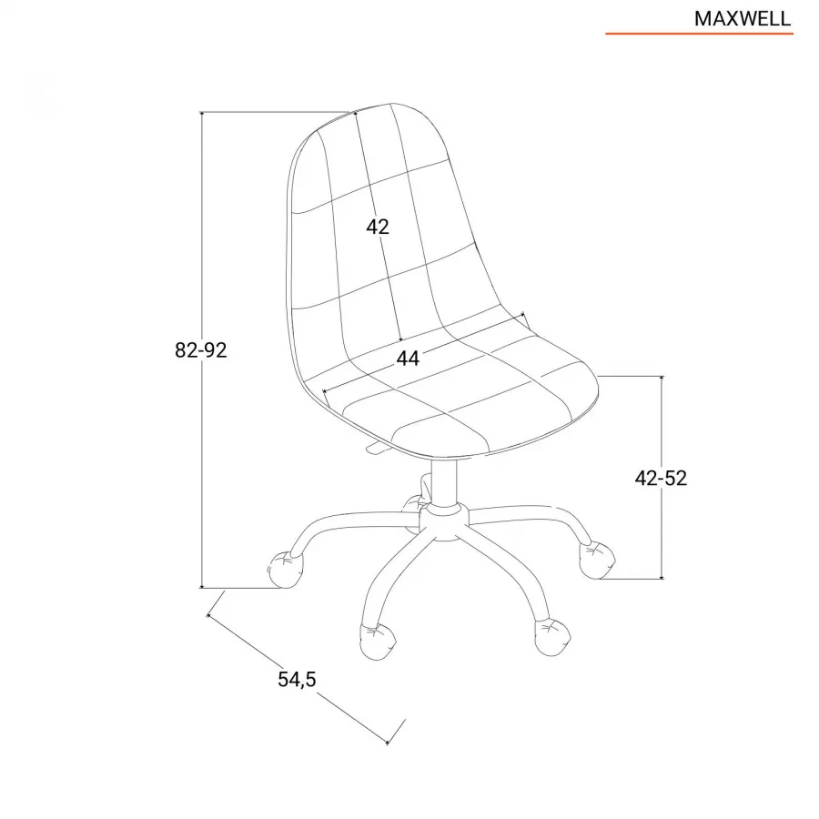 Sedia girevole in PPL altezza regolabille e base 5 razze su ruote  42,5x46x43/55 cm