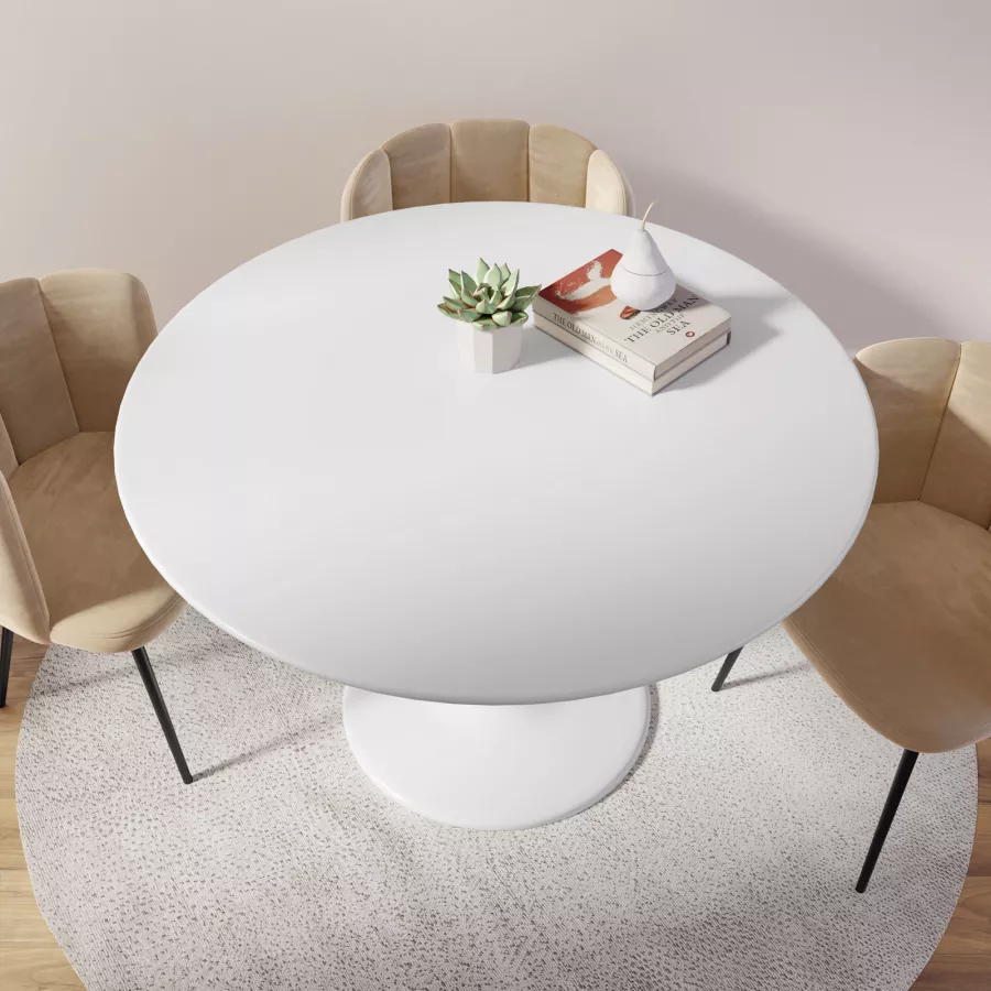 Tavolo da pranzo rotondo 120 cm in legno bianco opaco - Tulipano