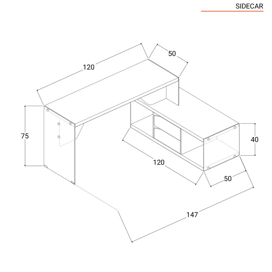 Scrivania 147x120 cm in legno bianco e vetro temperato con mobile  contenitore integrato - Sidecar