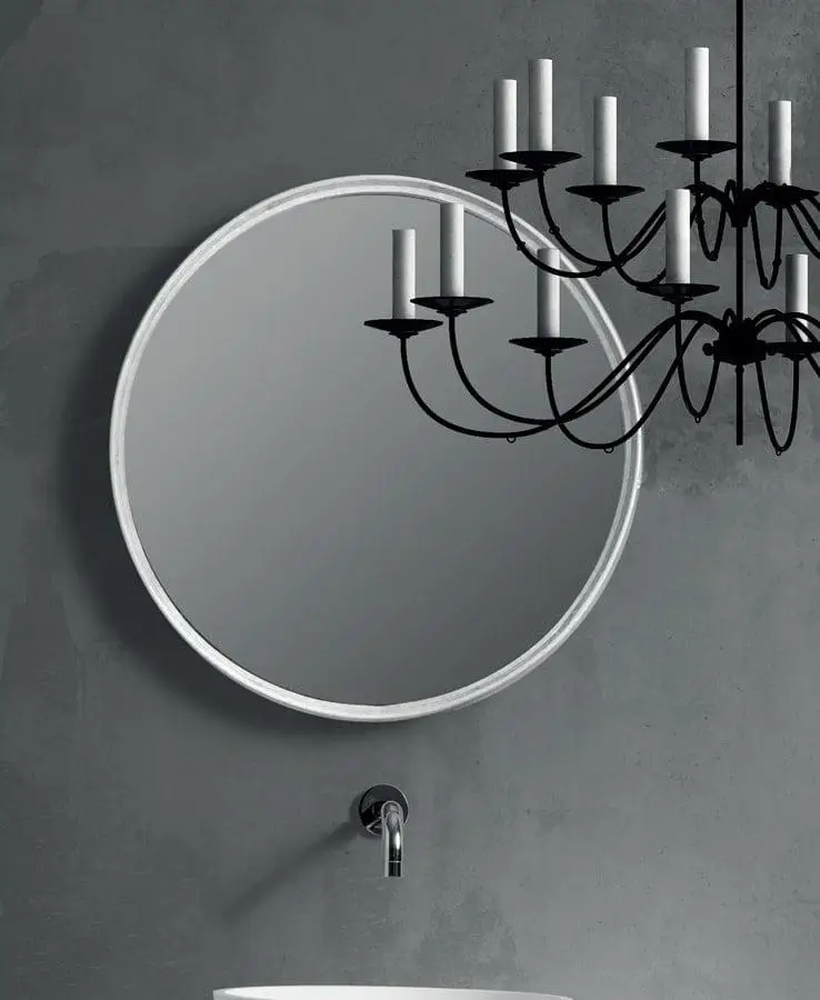 Specchio tondo Ø80 cm cornice in legno bianco