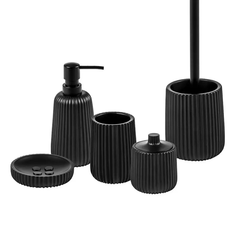 Set 5 accessori da appoggio per bagno resina nero opaco