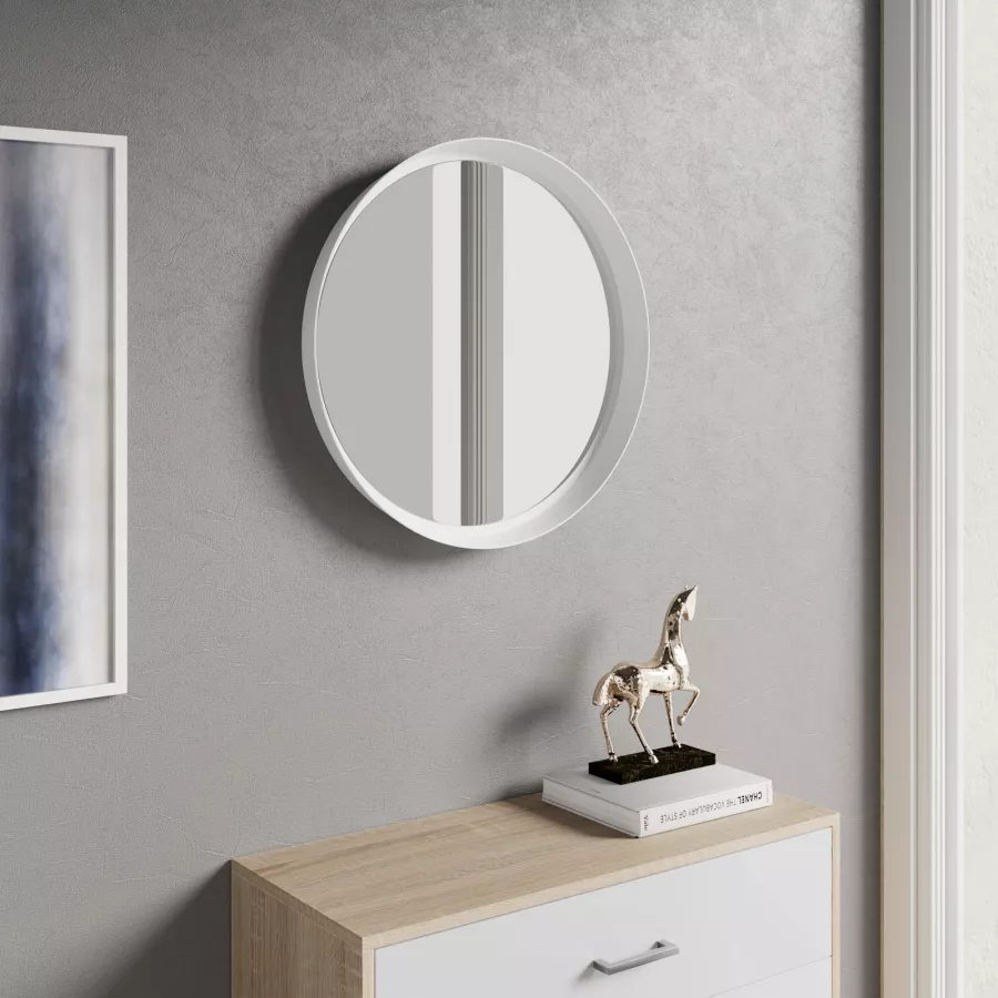 Specchio tondo da parete Ø60 cm cornice in metallo bianca - Lucy