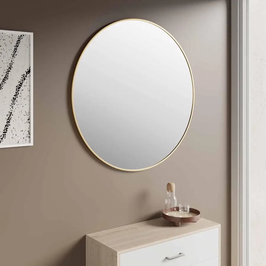 Specchio da Parete Rotondo, Specchio Rotondo Dorato con Cornice in Metallo,  per Camera da Letto, Ingresso