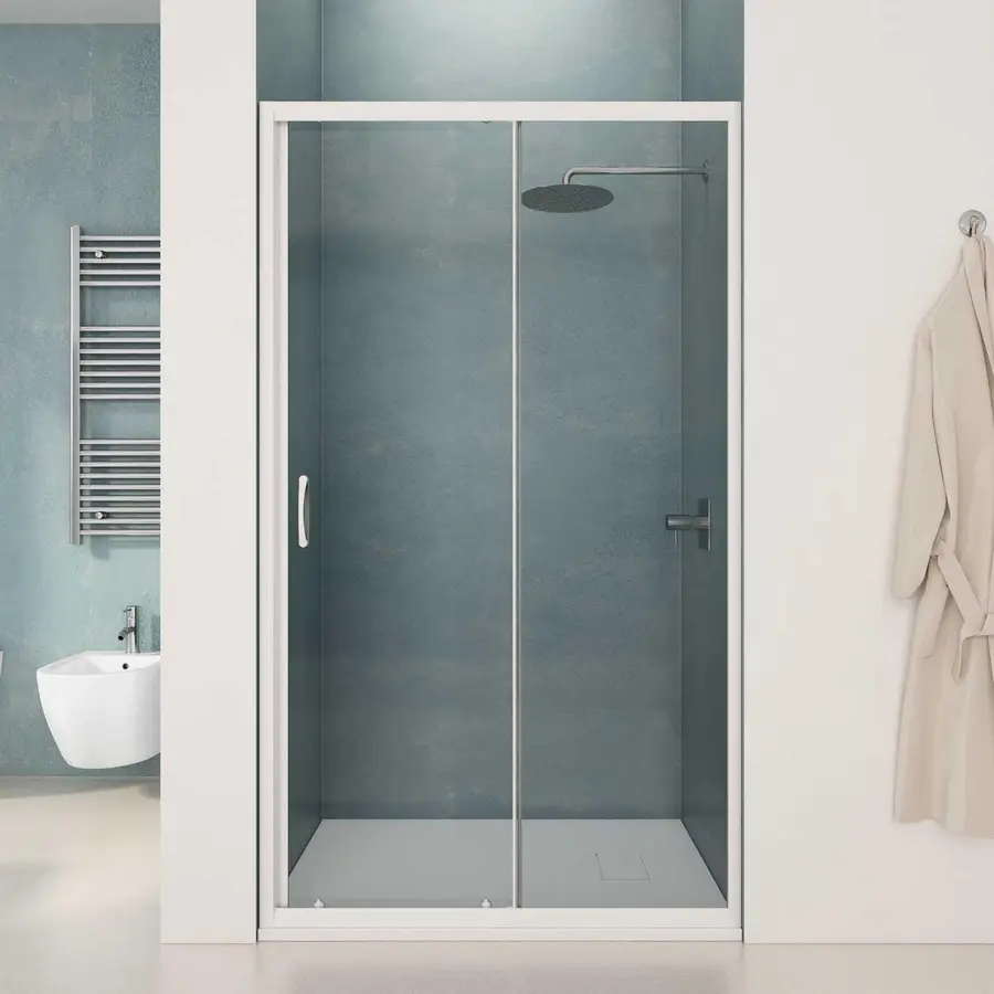 Porta doccia scorrevole per nicchia 120 cm in vetro temperato trasparente  con profili bianchi - Teen