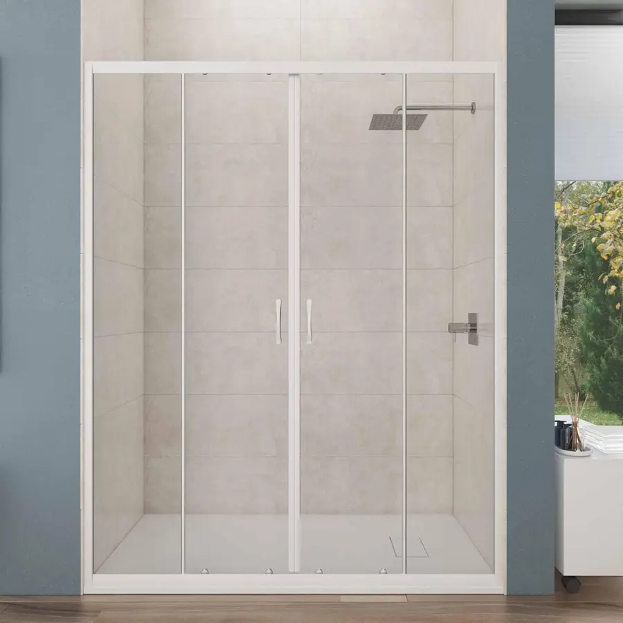 Porta doccia scorrevole per nicchia 150 cm in vetro temperato trasparente e  profili bianchi - Teen