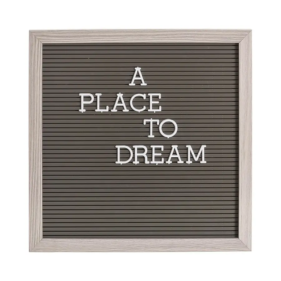 Bacheca quadrata con lettere pvc con cornice in legno grigio 30x30 cm