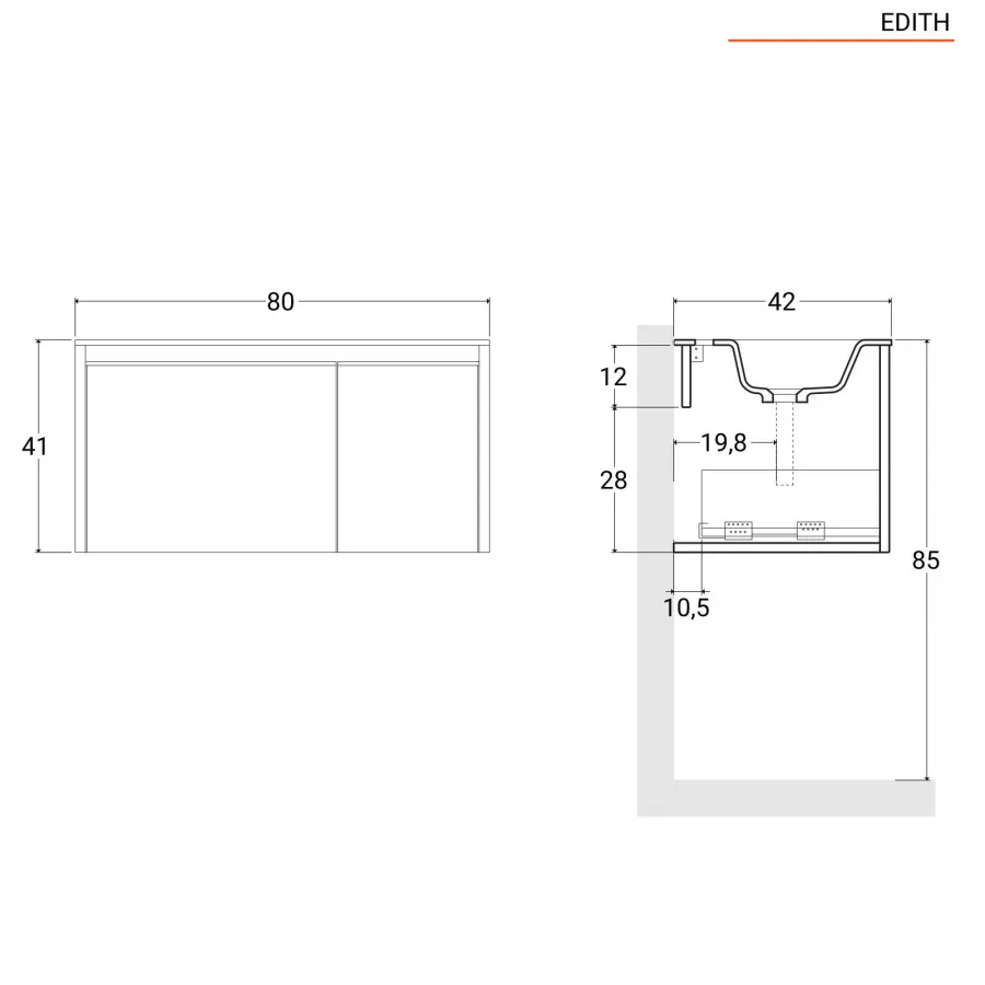 Mobile bagno sospeso 80 cm bianco alaska con lavabo e specchio - Edith