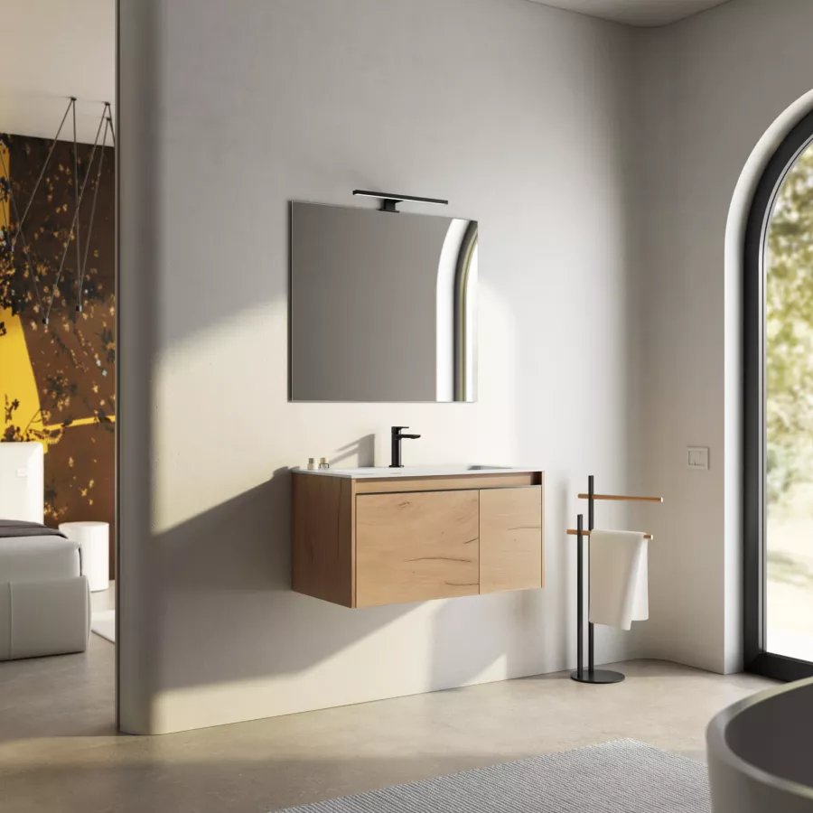 DEGHI MOBILI Mobile Bagno Sospeso 80 Cm Rovere Neve Per Lavabo Da