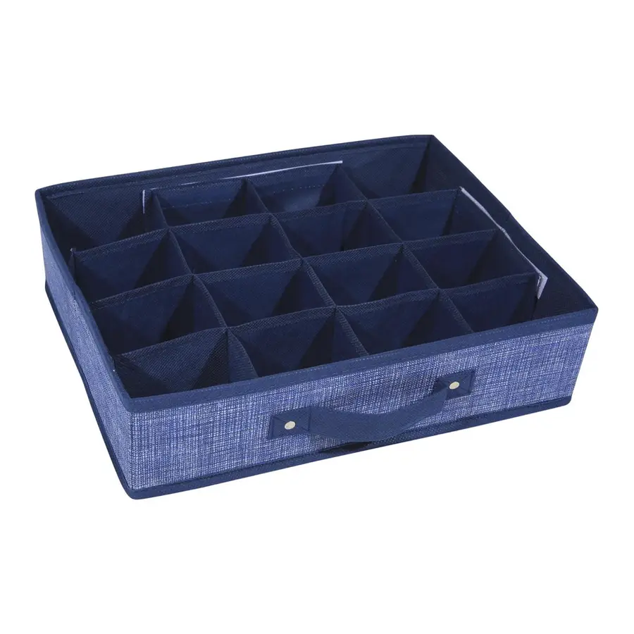 Scatola contenitore con 16 scomparti tessuto blu organizer per cassetti e  armadi
