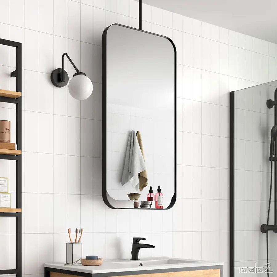 Specchio bagno verticale girevole 50x100 cm in alluminio nero con