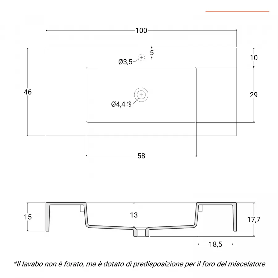 Lavabo 100x46 cm antracite effetto pietra - Ladoga Plus