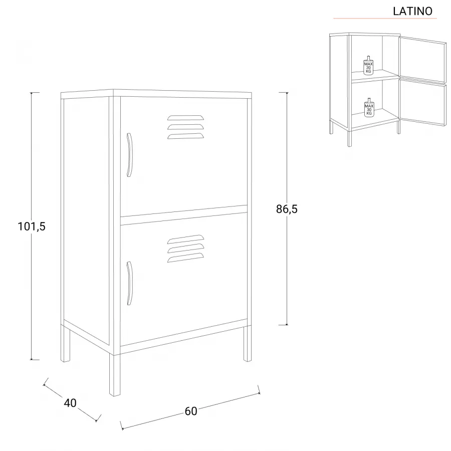 Armadietto 2 ante metallo verniciato nero - Latino