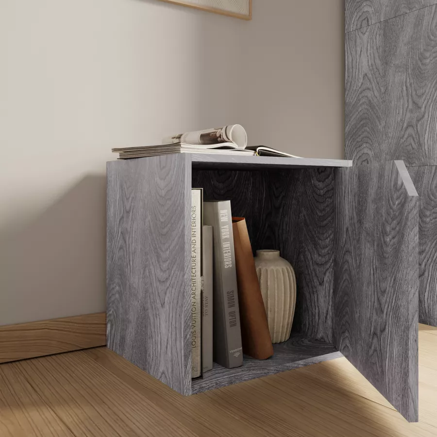 Cubo modulare grigio effetto legno con anta - Puzzle