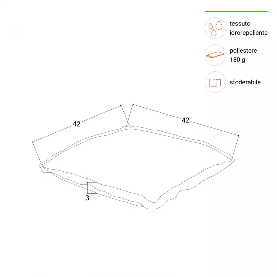 Cuscino per sedia da giardino 42x42 cm in tessuto sfoderabile senape