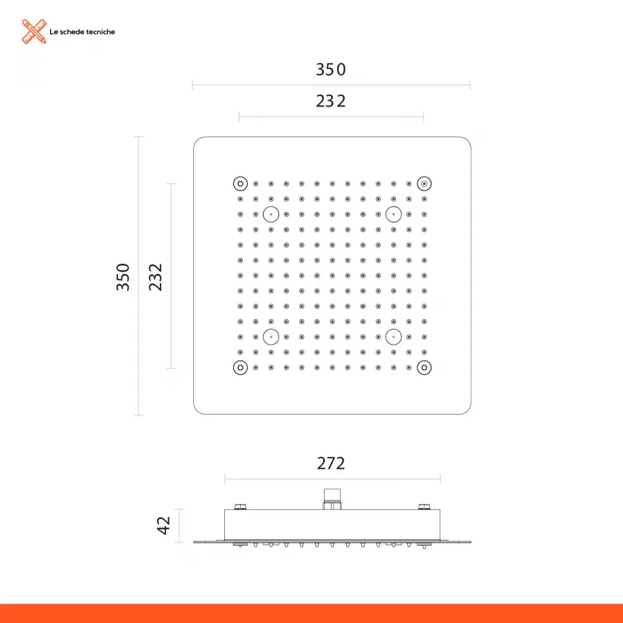 Soffione Doccia da Incasso Quadrato a Soffitto Quadrato 400x400mm