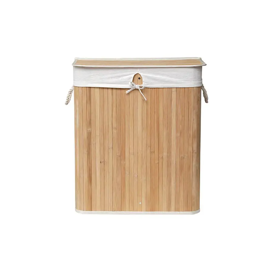 Cesto portabiancheria 2 compartimento legno di bambu e lino