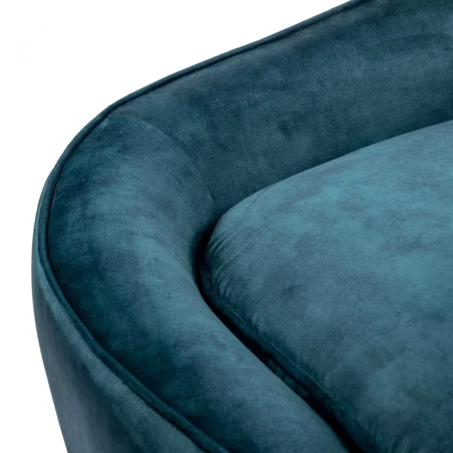 Divano chaise longue in velluto blu petrolio con gambe champagne - Reef