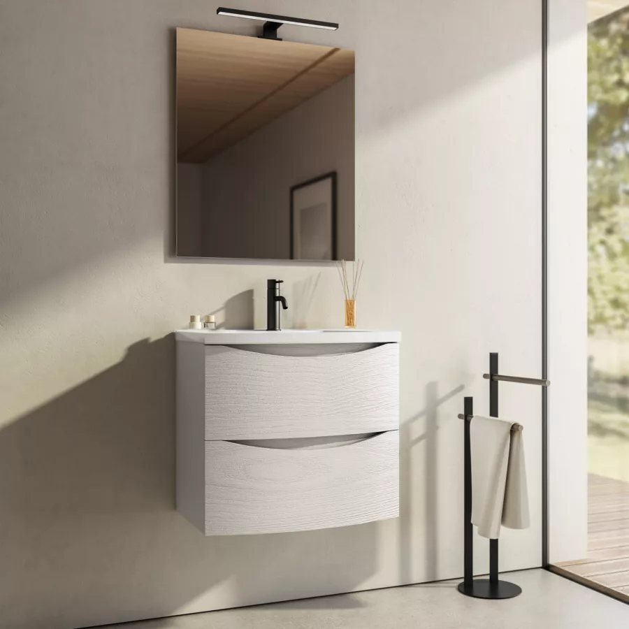 Mobile bagno sospeso 60 cm bianco alaska con lavabo e specchio - Jasmine