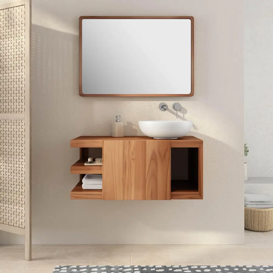 Mobile da bagno sospeso 90 cm in teak - Kuna