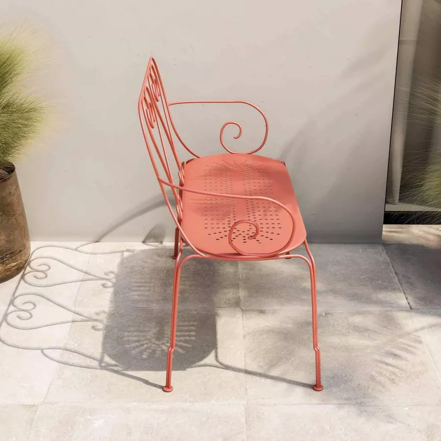 Oviala Palavas Panca Da Giardino In Metallo – 2 Posti, Colore Rosso, Struttura In Acciaio, Impilabile E Resistente Alle Intemperie - 2