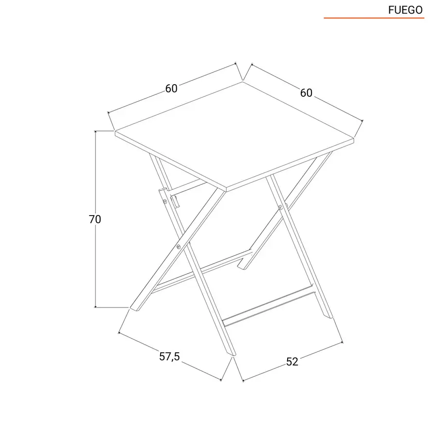 60x60 cm Tavolino richiudibile con struttura a ragno