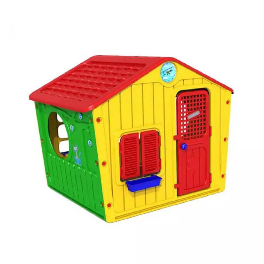 Casetta da gioco per bambini multicolore con porta e finestre 140x108 cm