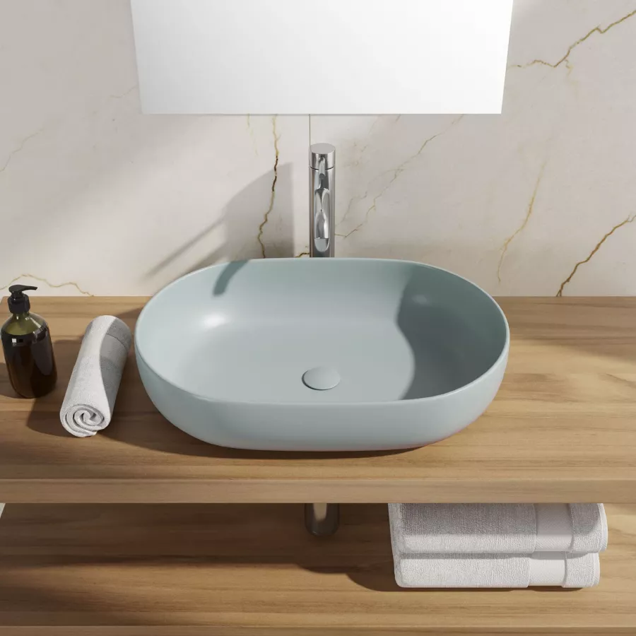 Lavabo d'appoggio ovale in ceramica 60x40 cm carta da zucchero opaco - Cloe