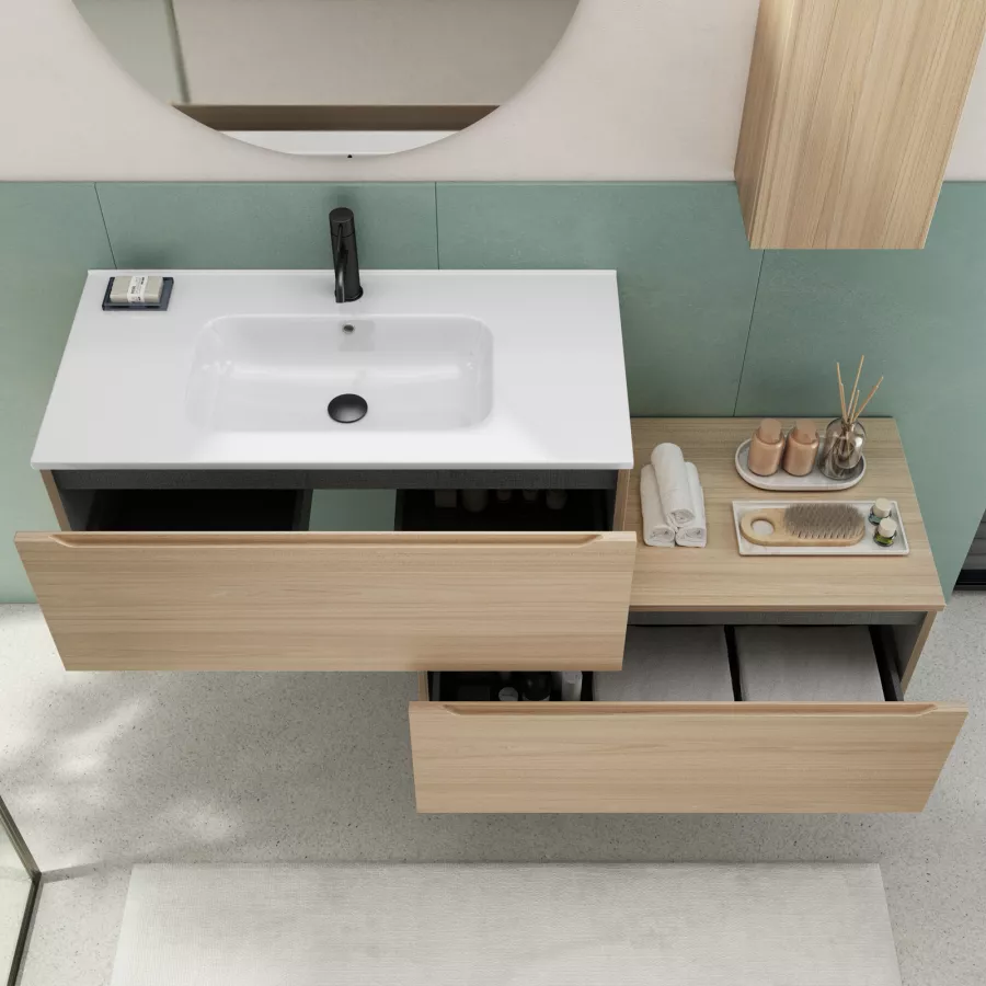 Mobile bagno sospeso con cassettone 90 cm rovere portofino - Sleek