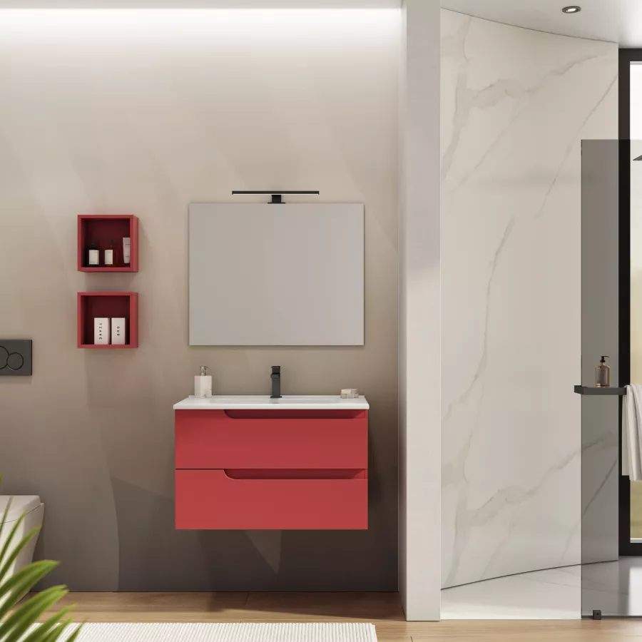 Mobile bagno sospeso 80 cm con lavabo integrato rosso brik opaco e