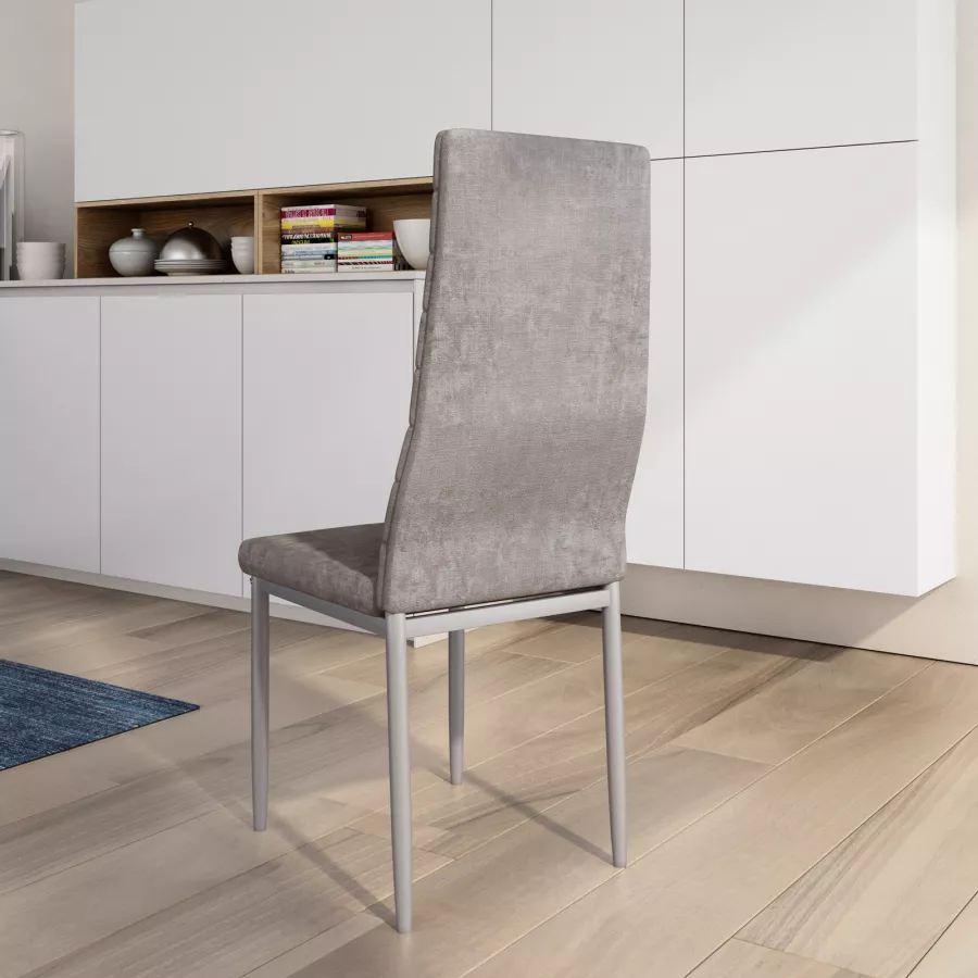 Set 6 sedie in tessuto grigio con schienale alto - Fenice