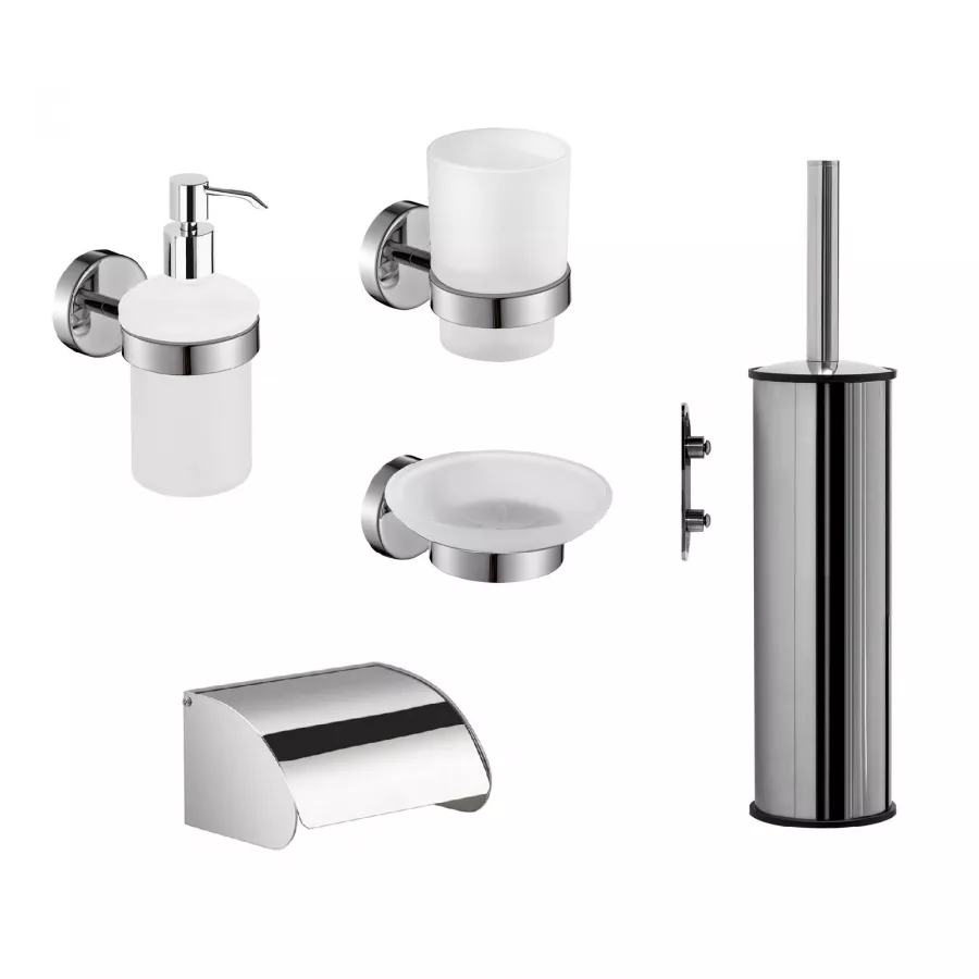 Set 5 accessori da bagno in acciaio inox e vetro satinato - Project di Gedy