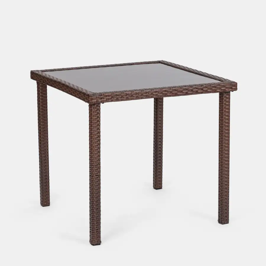 Set pranzo polyrattan marrone chiaro tavolo 80 cm e 4 poltrone cuscini  bianco - Capri