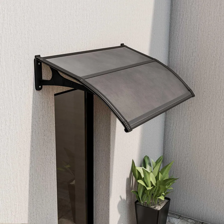 Pensilina In Policarbonato | 100x135 Cm | Grigio Alveolare | Profilo Centrale Nero | Esterno - Foto 11