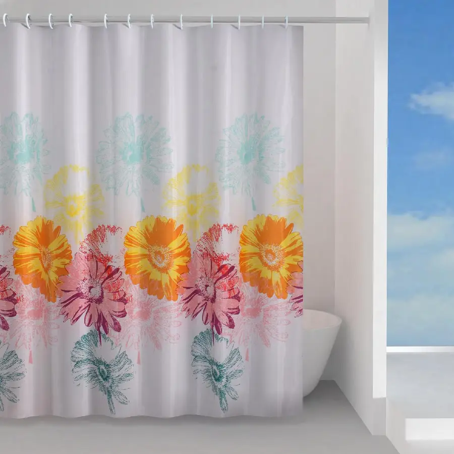Tenda doccia in tessuto 240x200 cm motivo floreale multicolor