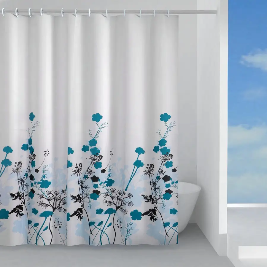 Tenda doccia in tessuto impermeabile a fiori turchesi 180x200 cm