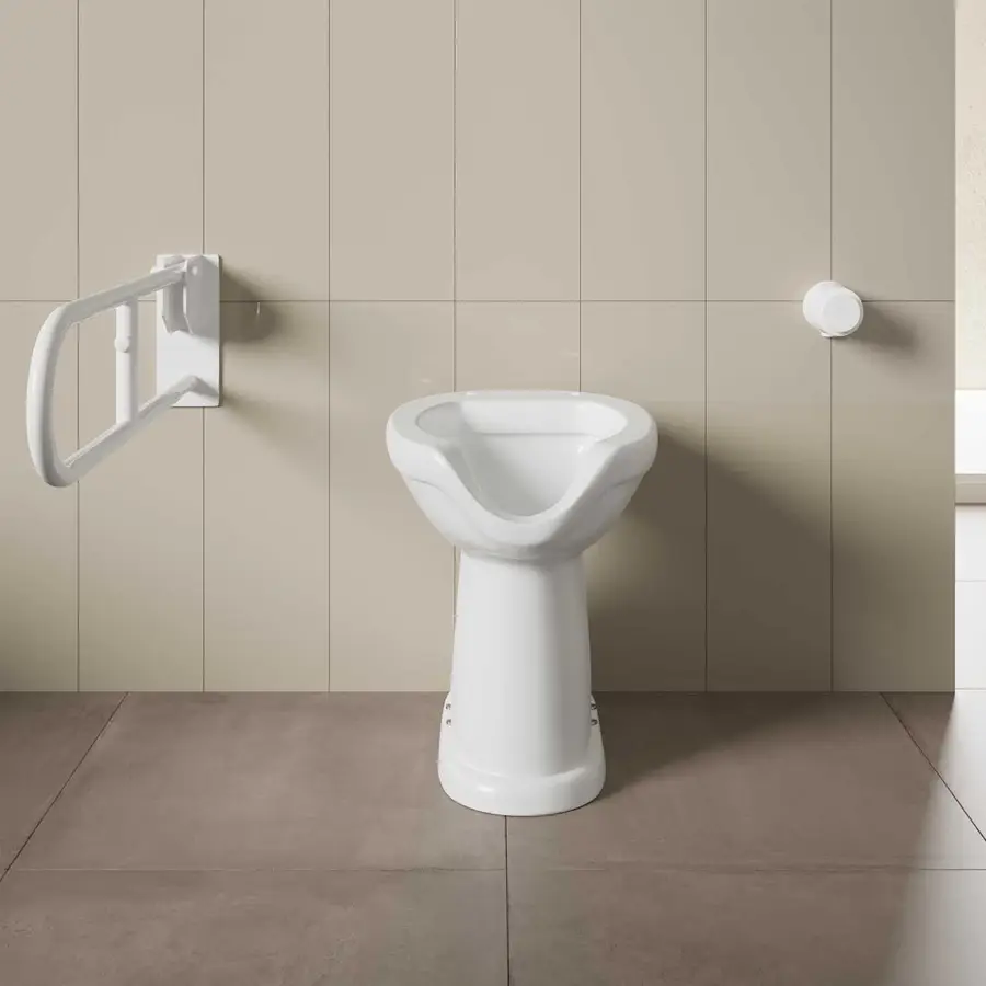 WC sospeso per disabili con apertura frontale in ceramica bianca