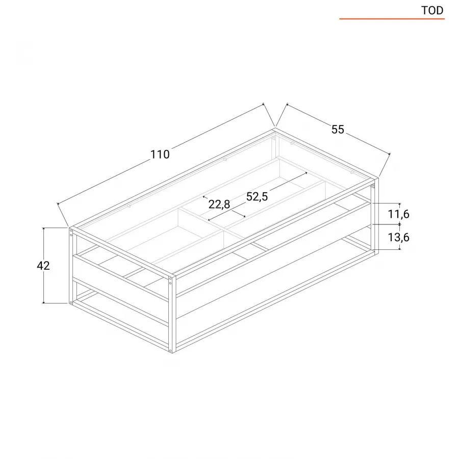 Ad trend Tavolino rettangolare in ferro e vetro 55x36xh.50 cm 74011