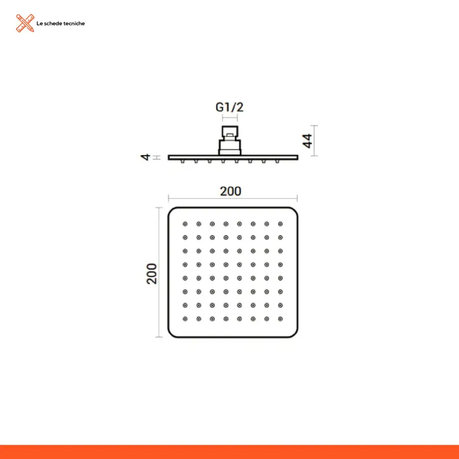 Soffione doccia quadrato 30x30 cm in acciaio inox finitura a specchio