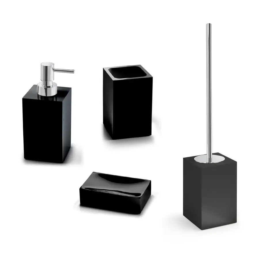 Set 4 accessori da bagno in resina e sabbia color nero opaco