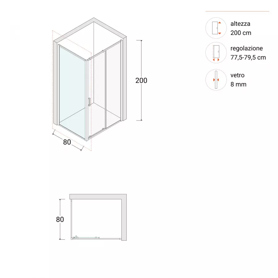 Box doccia angolare 110x80 cm scorrevole dx cristallo anticalcare