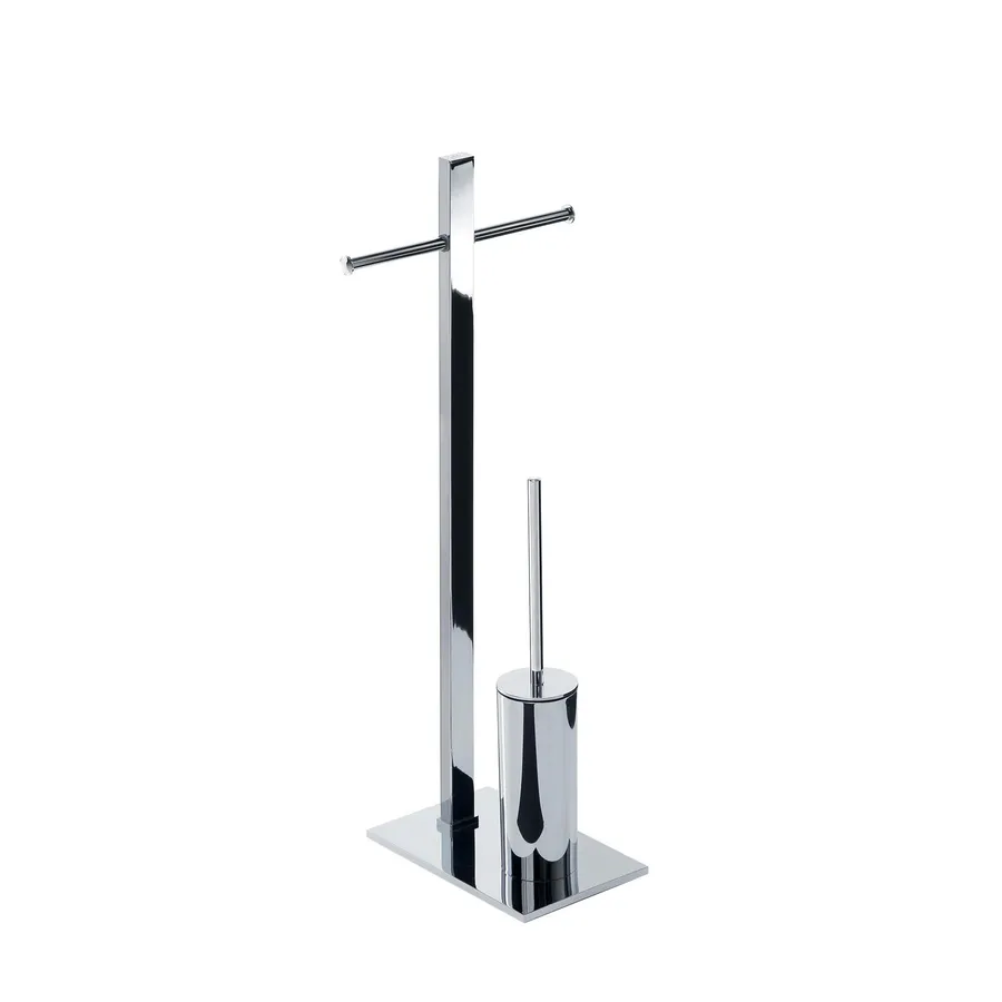 Coppia Abbinata Piantana Con 3 Bracci Portasciugamani + Colonnina Bagno Portarotolo E Scopino Wc Gedy Hibiscus