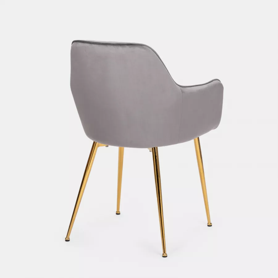 Poltrona Rotonda ANGELINA In Velluto Grigio Con Gambe A Croce Dorate – Design Chic Per Salotto - 3