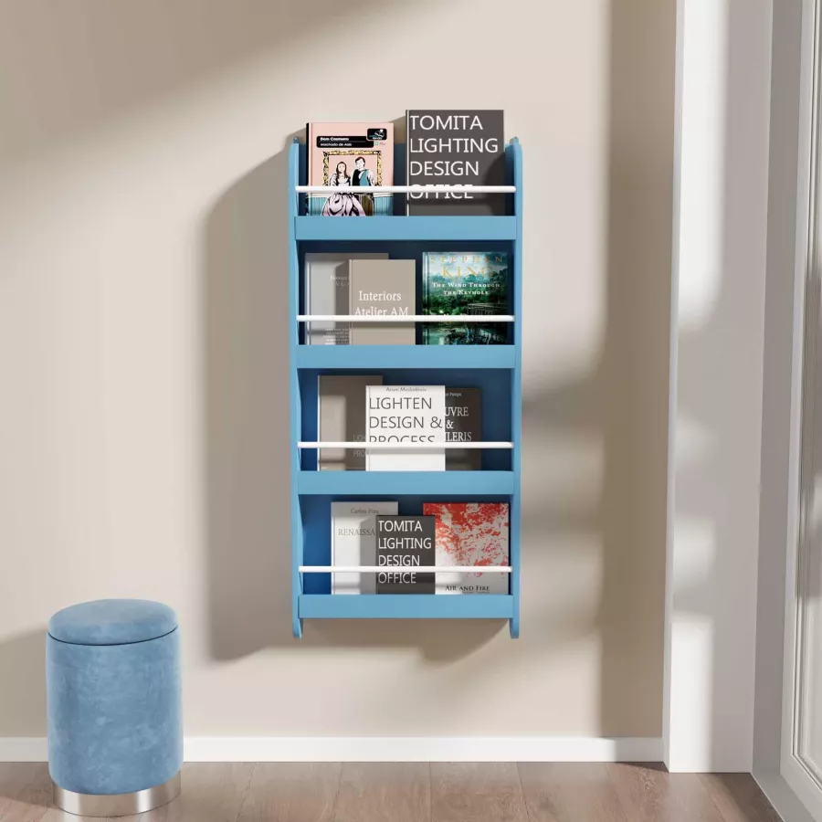 Libreria a parete 50 cm in legno blu con 4 scomparti - Travis