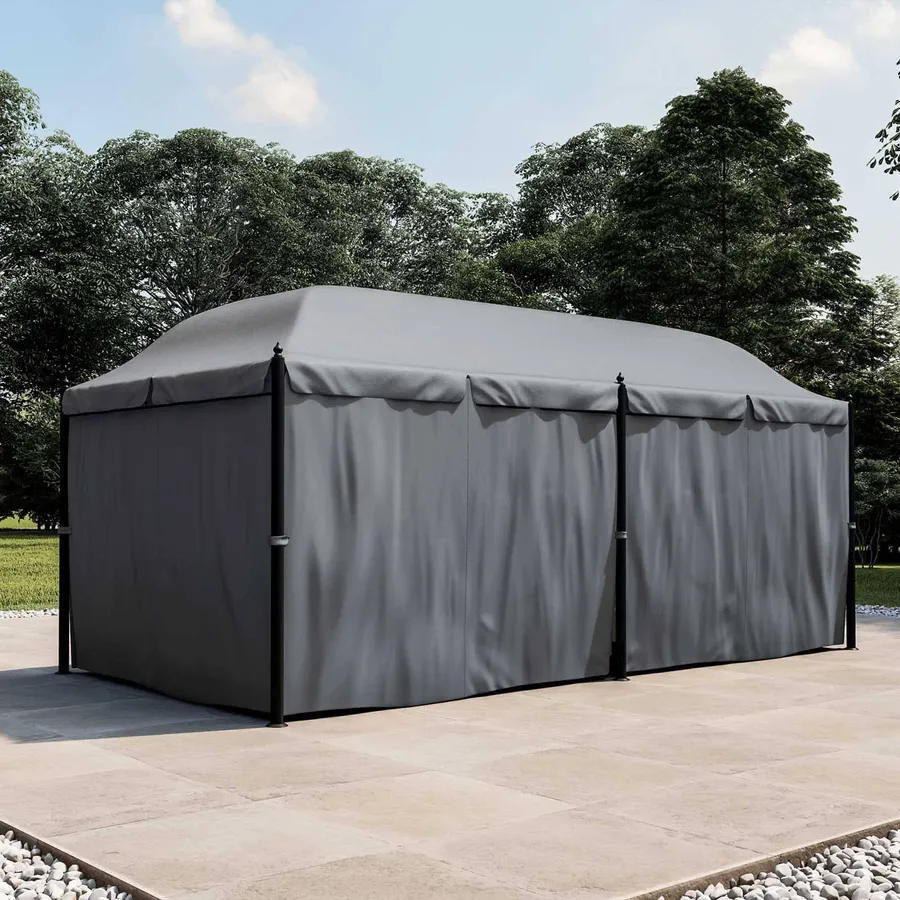 GAOMON Gazebo Rigido 3.5x3.5 M, Telaio Acciaio Zincato E Alluminio, Doppio Tetto Con Tende, Grigio, Per Esterni